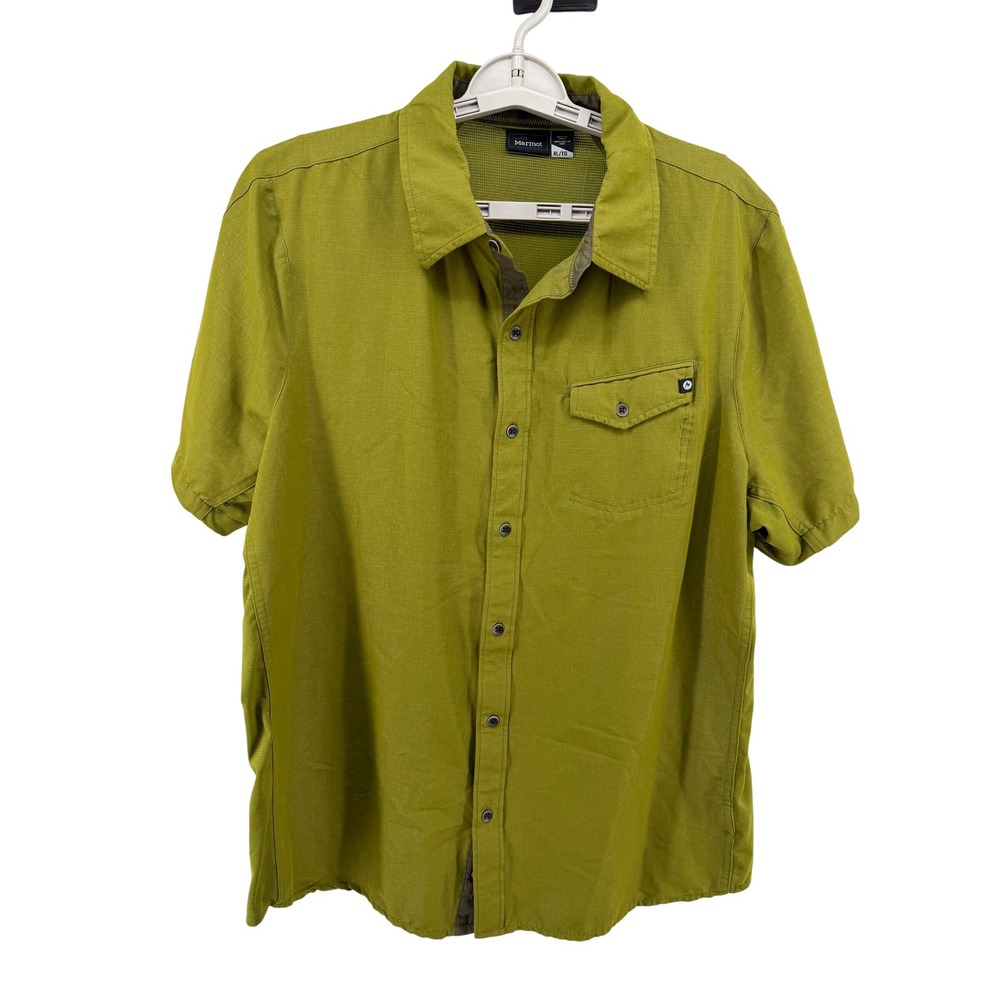 Marmot Mens XL Short Sleeve Button Down Hiking Shirt Olive Green Technical XL/TG